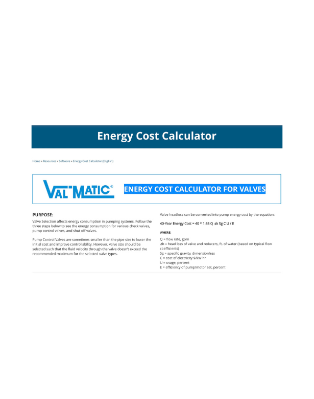 Energy Cost Calculator for Valves